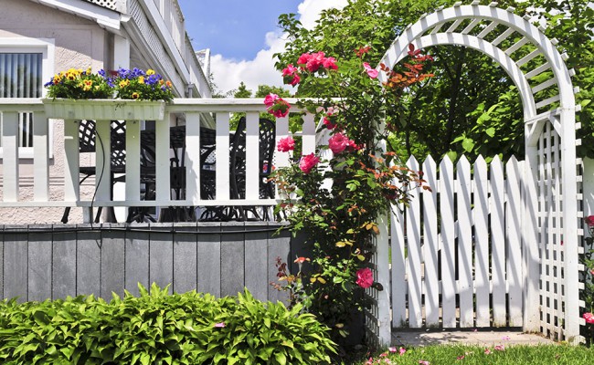 White arbor in a garden